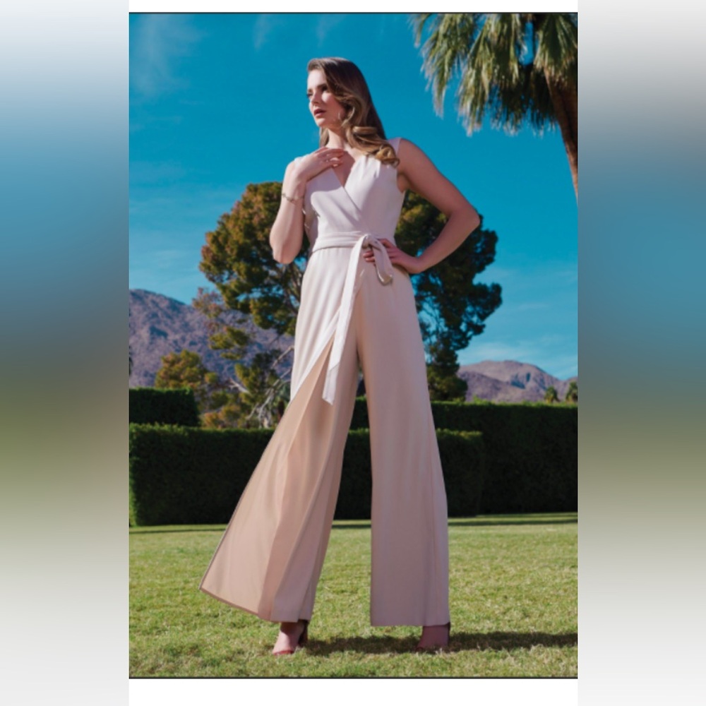 ANTONIO MELANI Women's Natural Wrap Front V-neck Tina Sleeveless Jumpsuit Sz 4